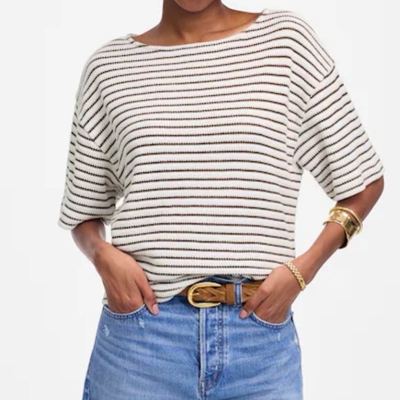 Madewell Tops - Madewell NWOT Embroidered Boxy Striped Black and White Top